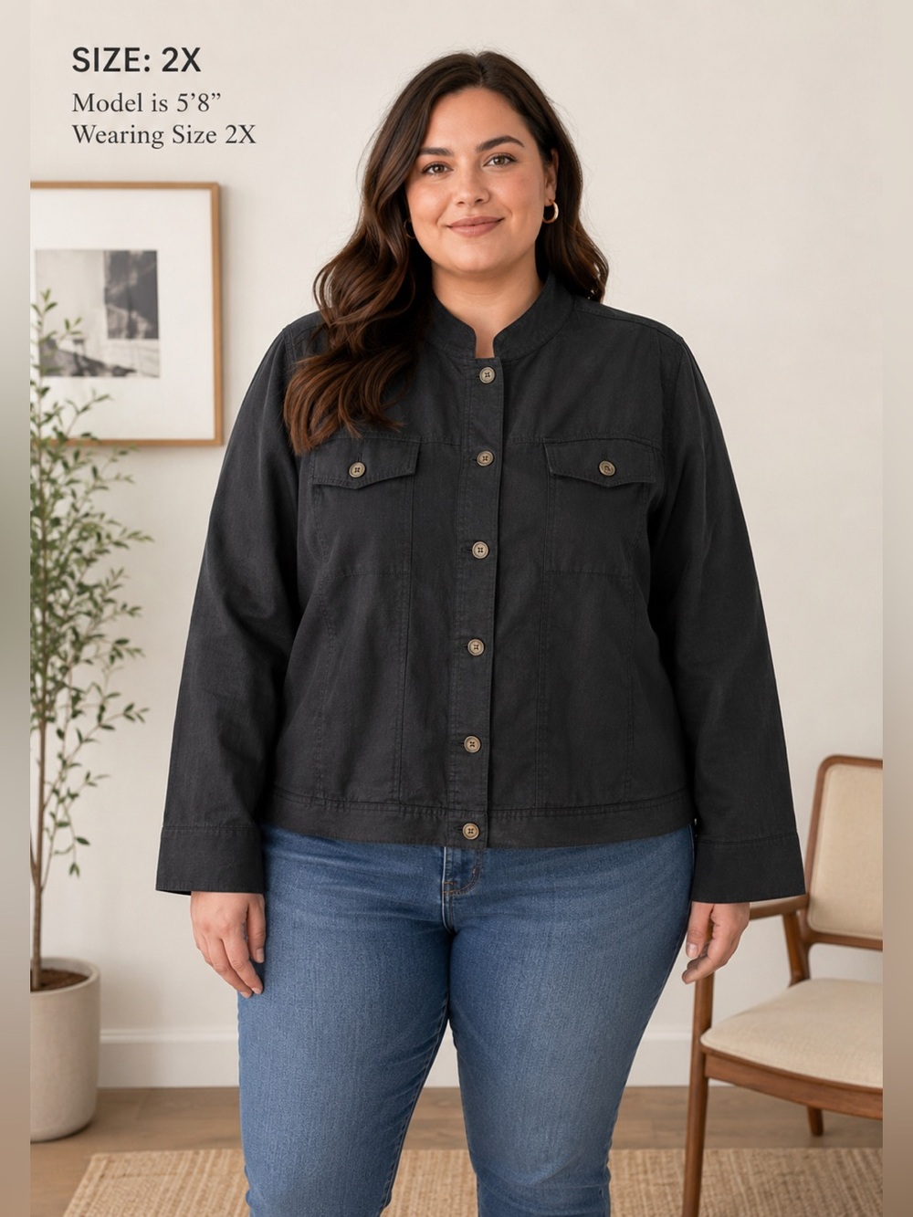 Saint Tropez West Black Linen Jacket Button Front Lightweight Women’s 2X